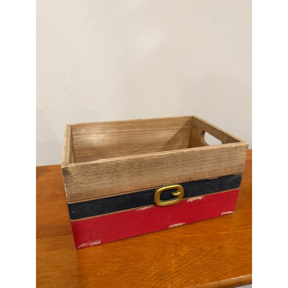 Rustic Wooden Santa Suit Christmas Crate Holiday Decor Storage Bin with Handles